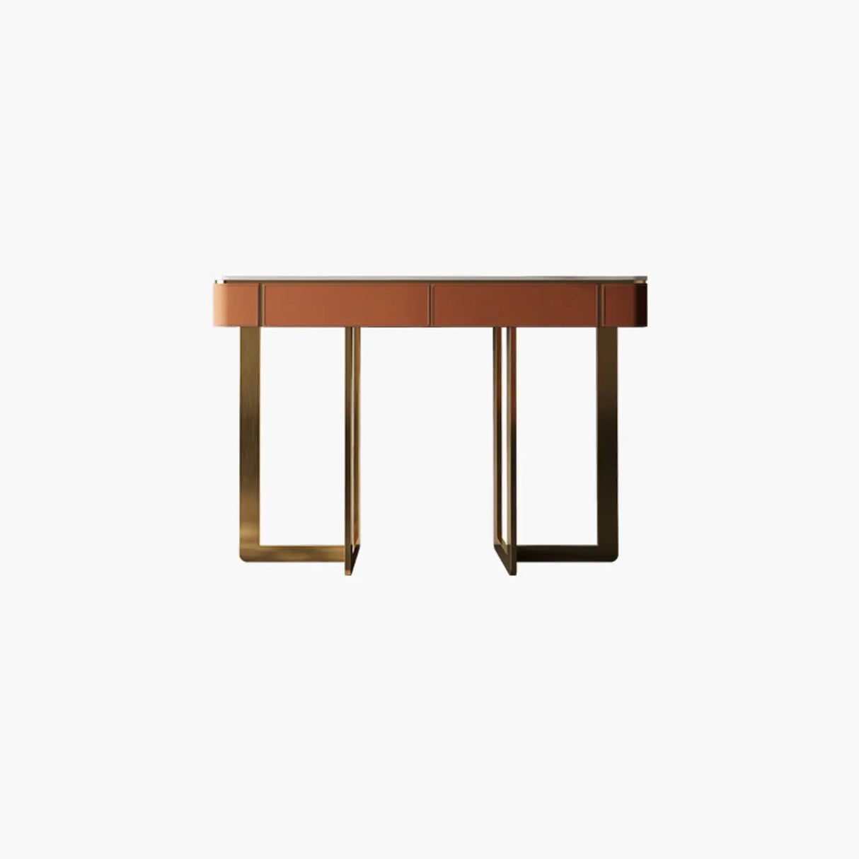 Metal Double Pedestal Stone Orange Storage Console Table Image - 4