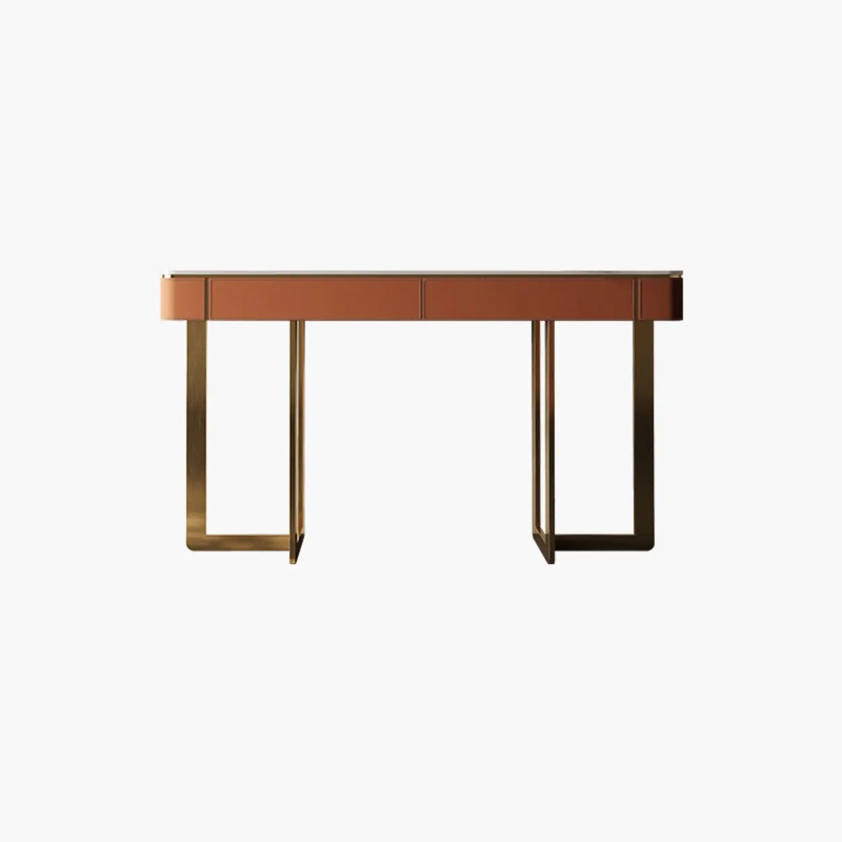 Metal Double Pedestal Stone Orange Storage Console Table Image - 7