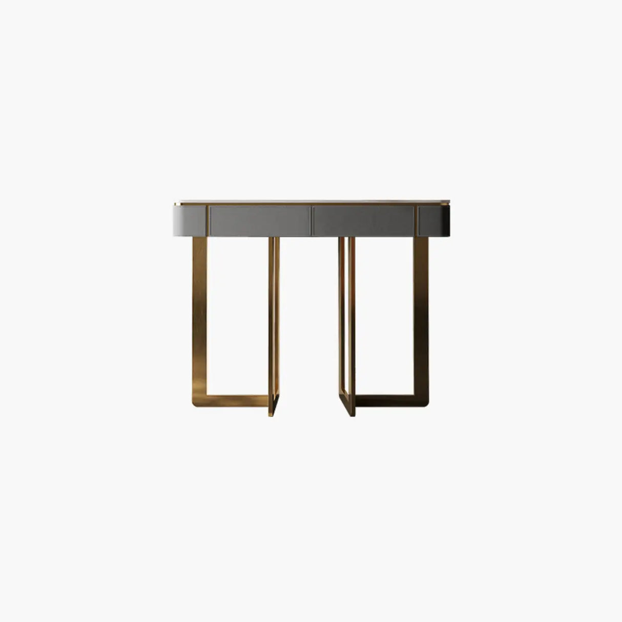 Metal Double Pedestal Stone Orange Storage Console Table Image - 9