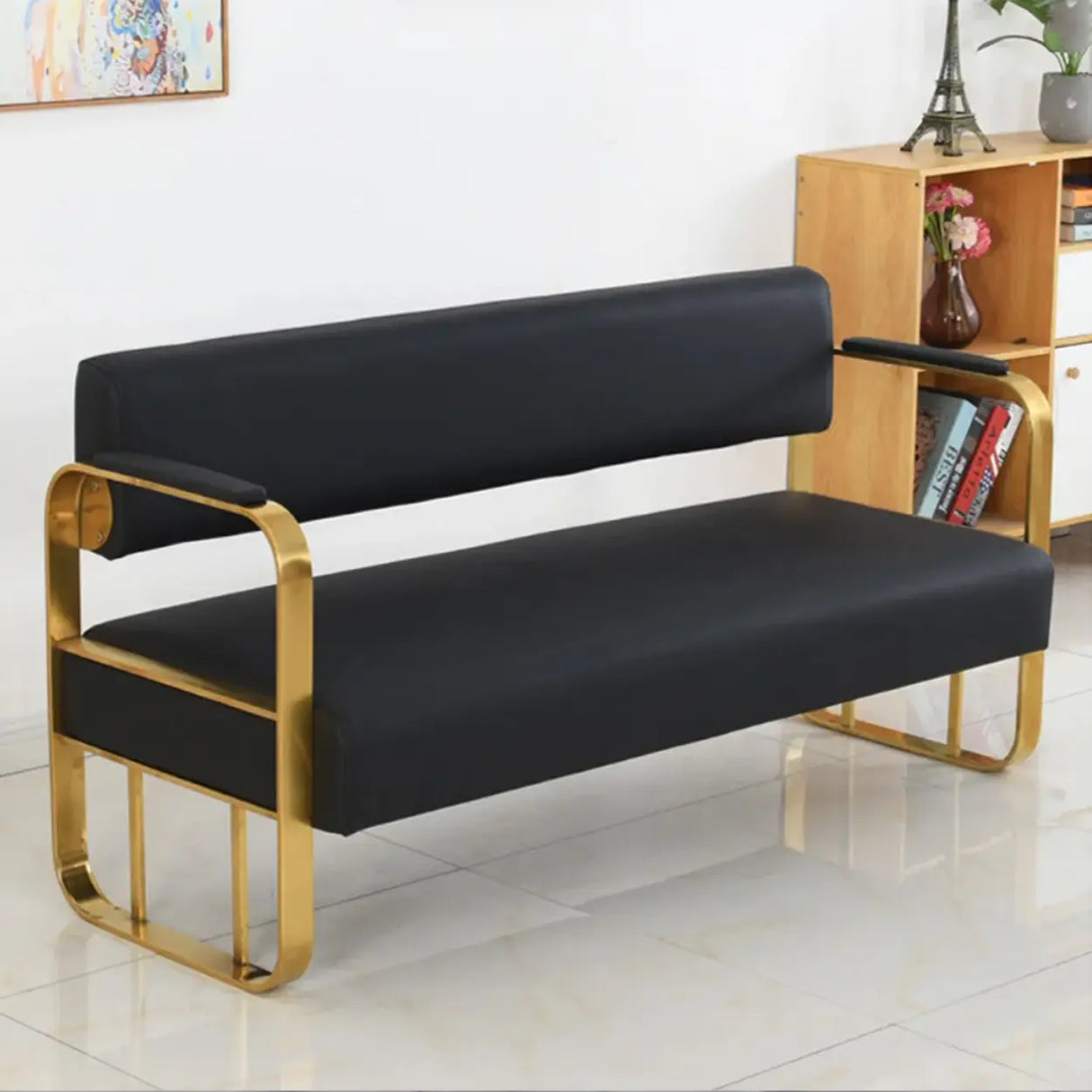 Metal Frame Reception Loveseat in Black Finish Image - 1