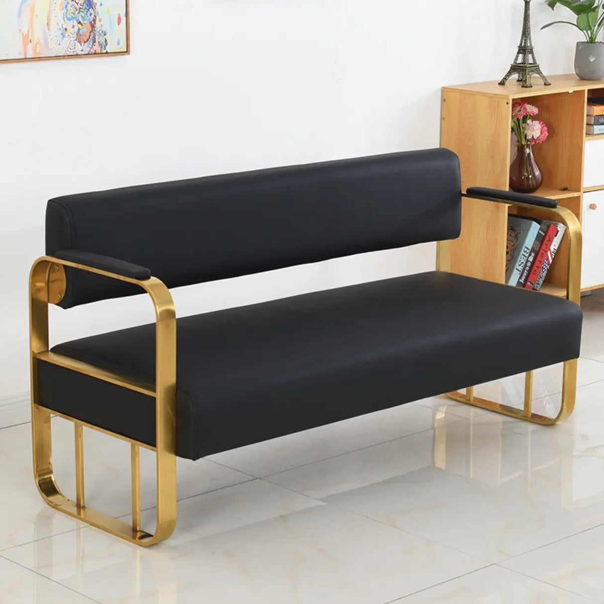Metal Frame Reception Loveseat in Black Finish Image - 2