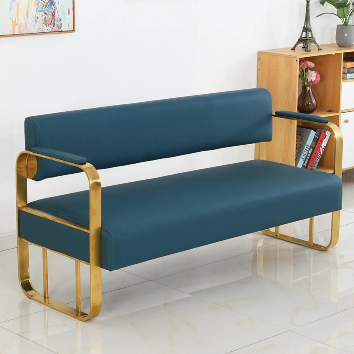 Metal Frame Reception Loveseat in Black Finish Image - 3