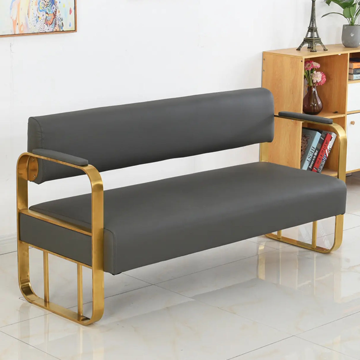 Metal Frame Reception Loveseat in Black Finish Image - 5
