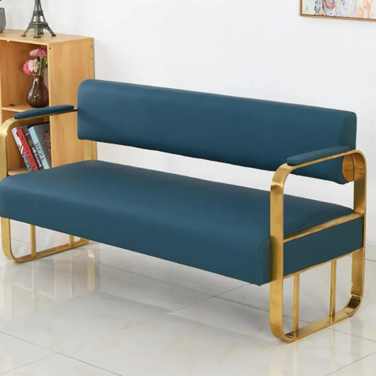 Metal Frame Reception Loveseat in Black Finish Image - 6