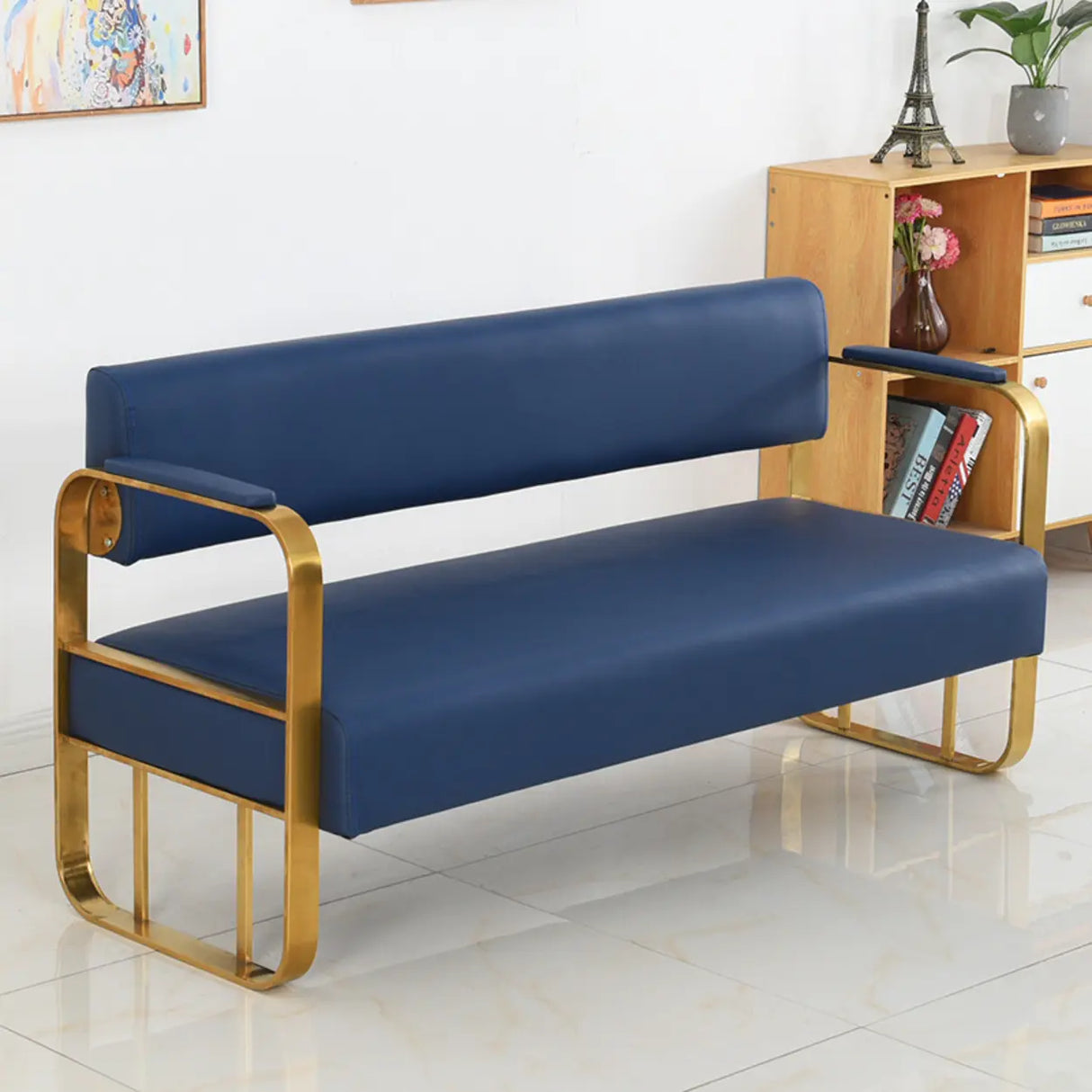 Metal Frame Reception Loveseat in Black Finish Image - 7