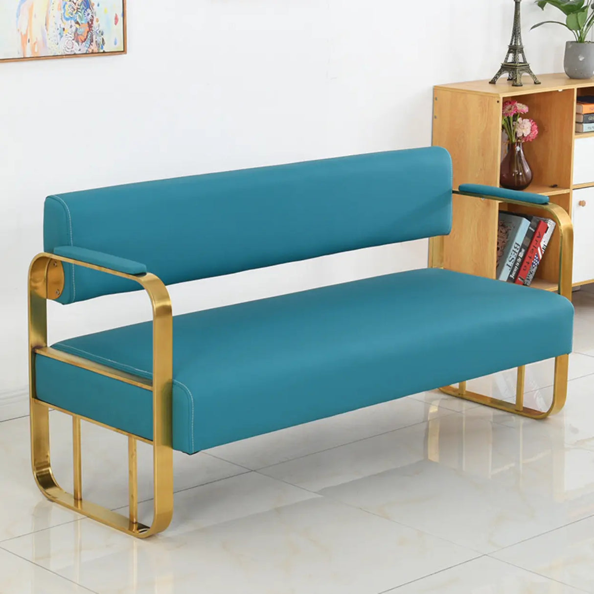 Metal Frame Reception Loveseat in Black Finish Image - 9