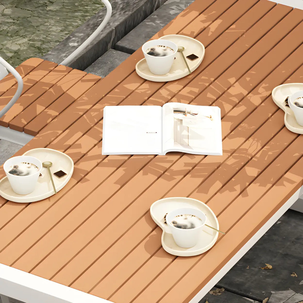 Metal Frame Rectangle Outdoor Coffee Table with Benches Image - 7