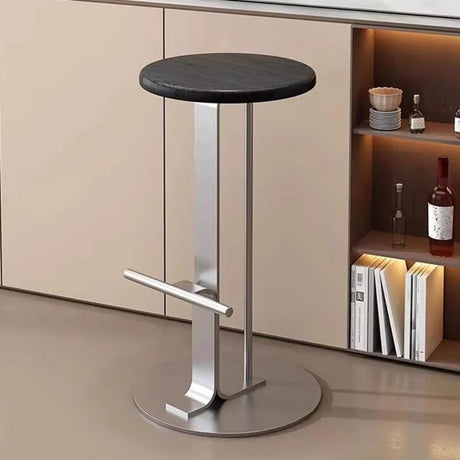 Metal Frame Round Backless Bar Stool with Footrest Image - 1
