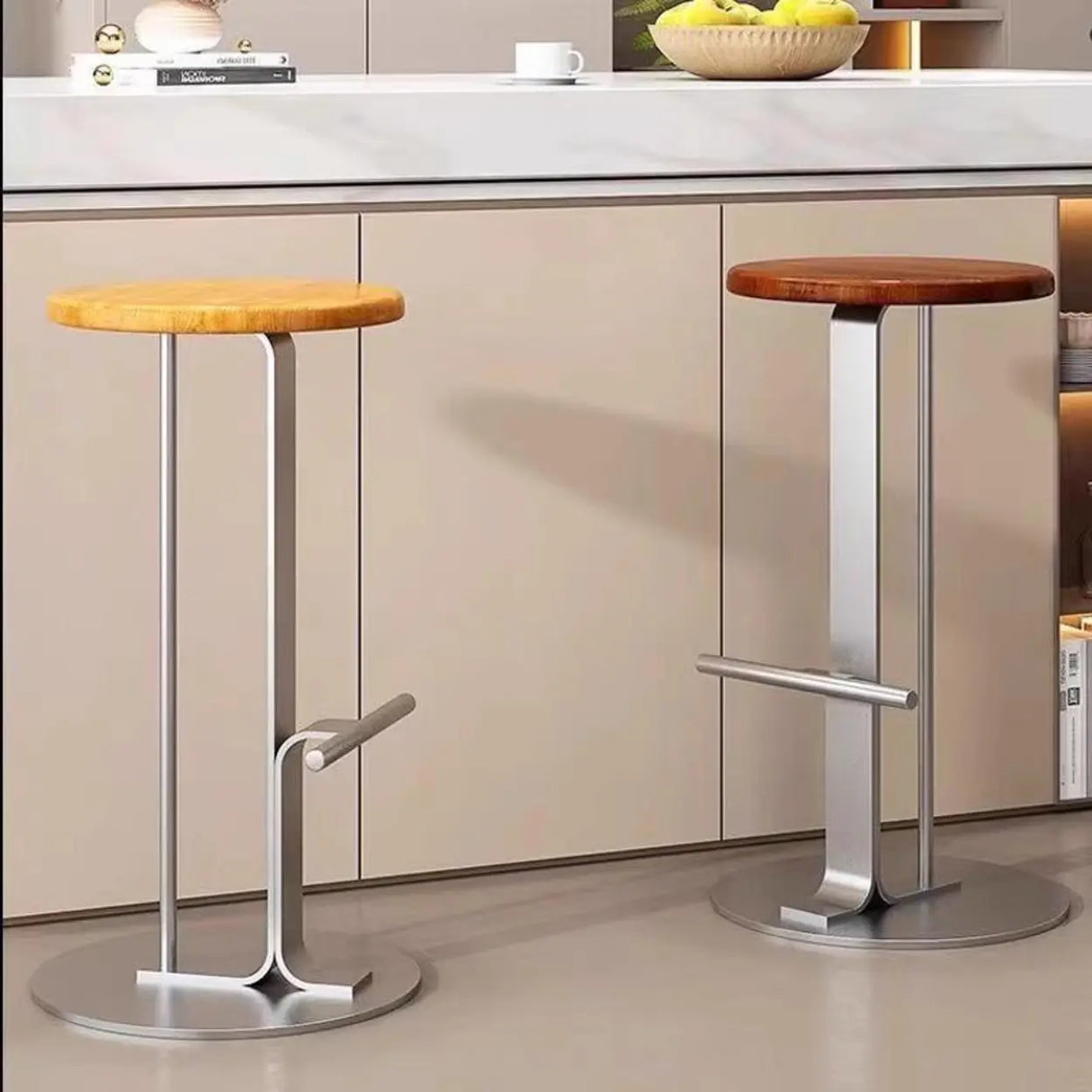 Metal Frame Round Backless Bar Stool with Footrest Image - 6