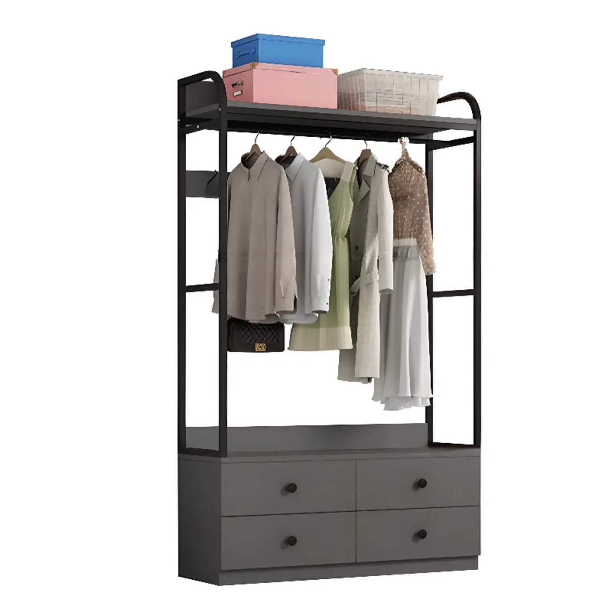 Metal Frame Shelves Brown Drawers Open Storage Hall Tree Image - 10