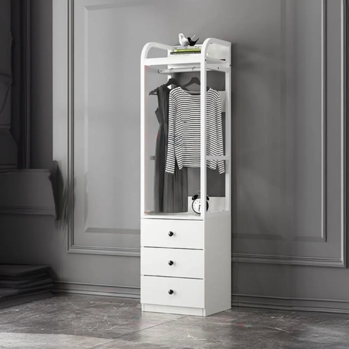 Metal Frame Shelves Brown Drawers Open Storage Hall Tree Image - 11