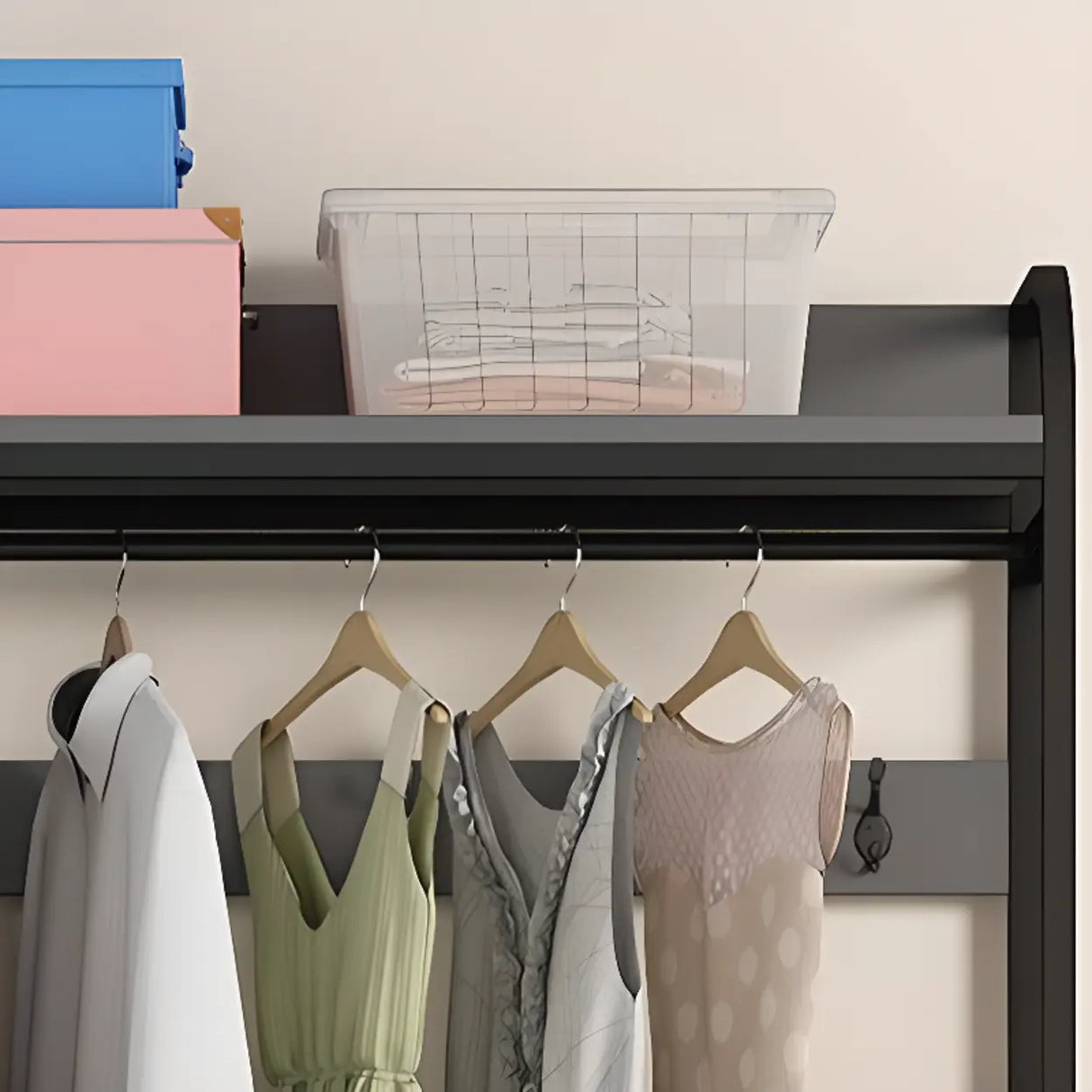 Metal Frame Shelves Brown Drawers Open Storage Hall Tree Image - 14