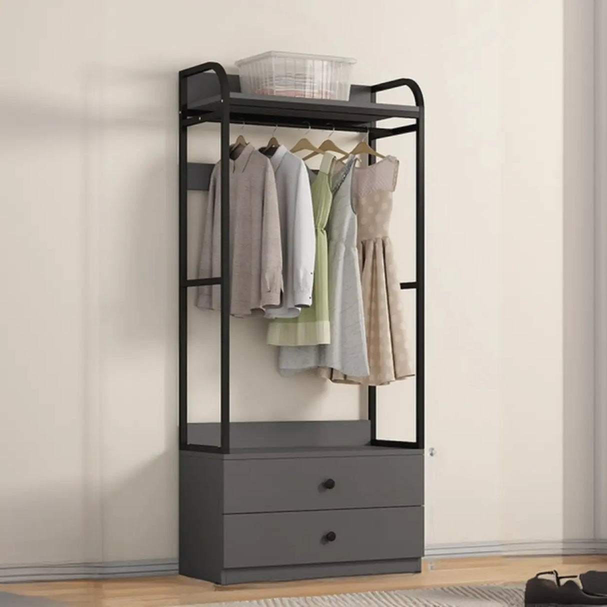 Metal Frame Shelves Brown Drawers Open Storage Hall Tree Image - 15