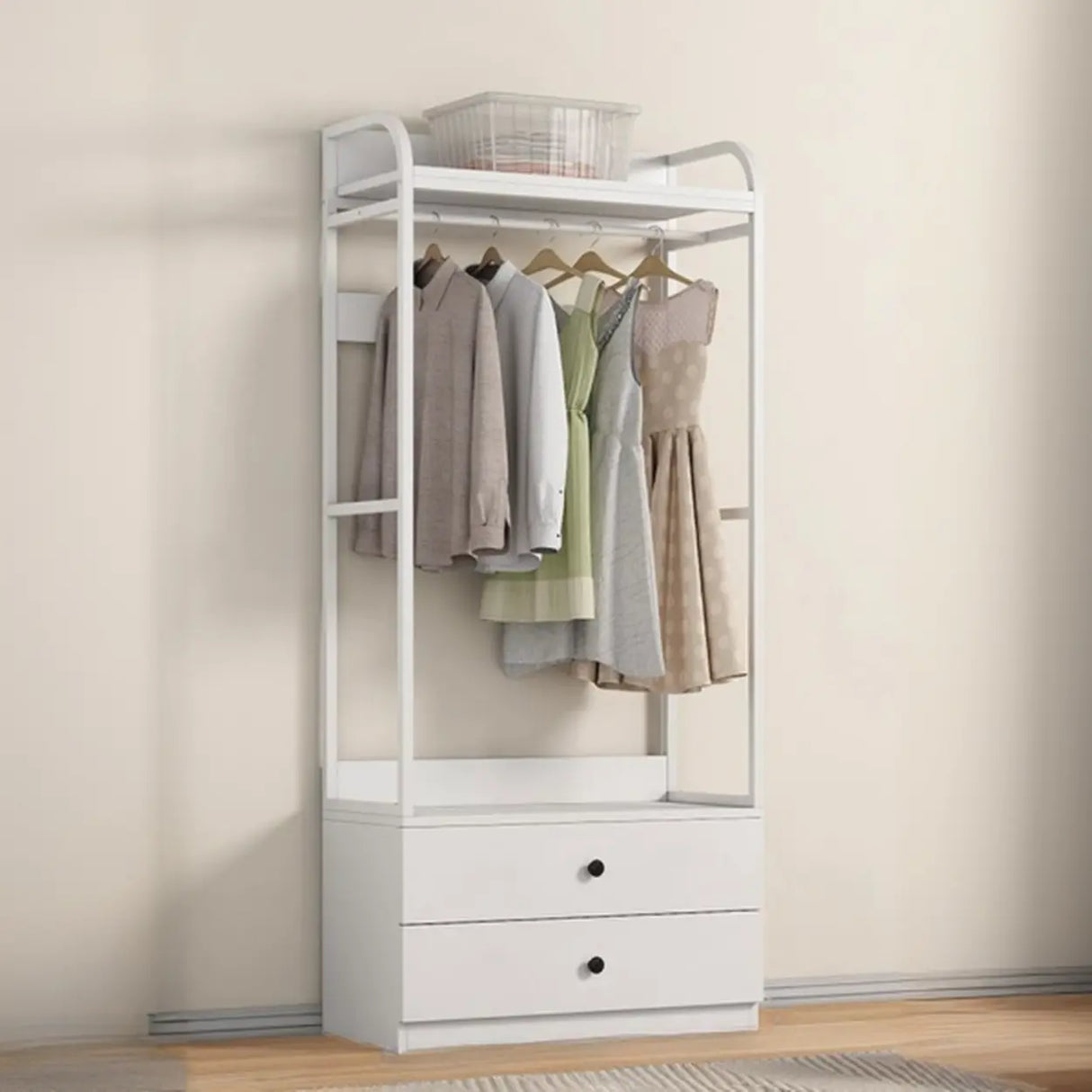 Metal Frame Shelves Brown Drawers Open Storage Hall Tree Image - 17