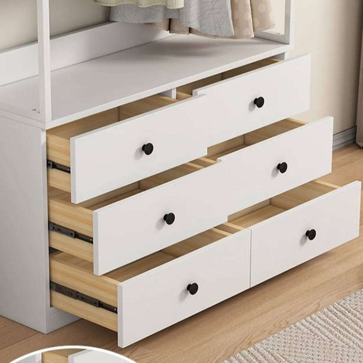 Metal Frame Shelves Brown Drawers Open Storage Hall Tree Image - 19