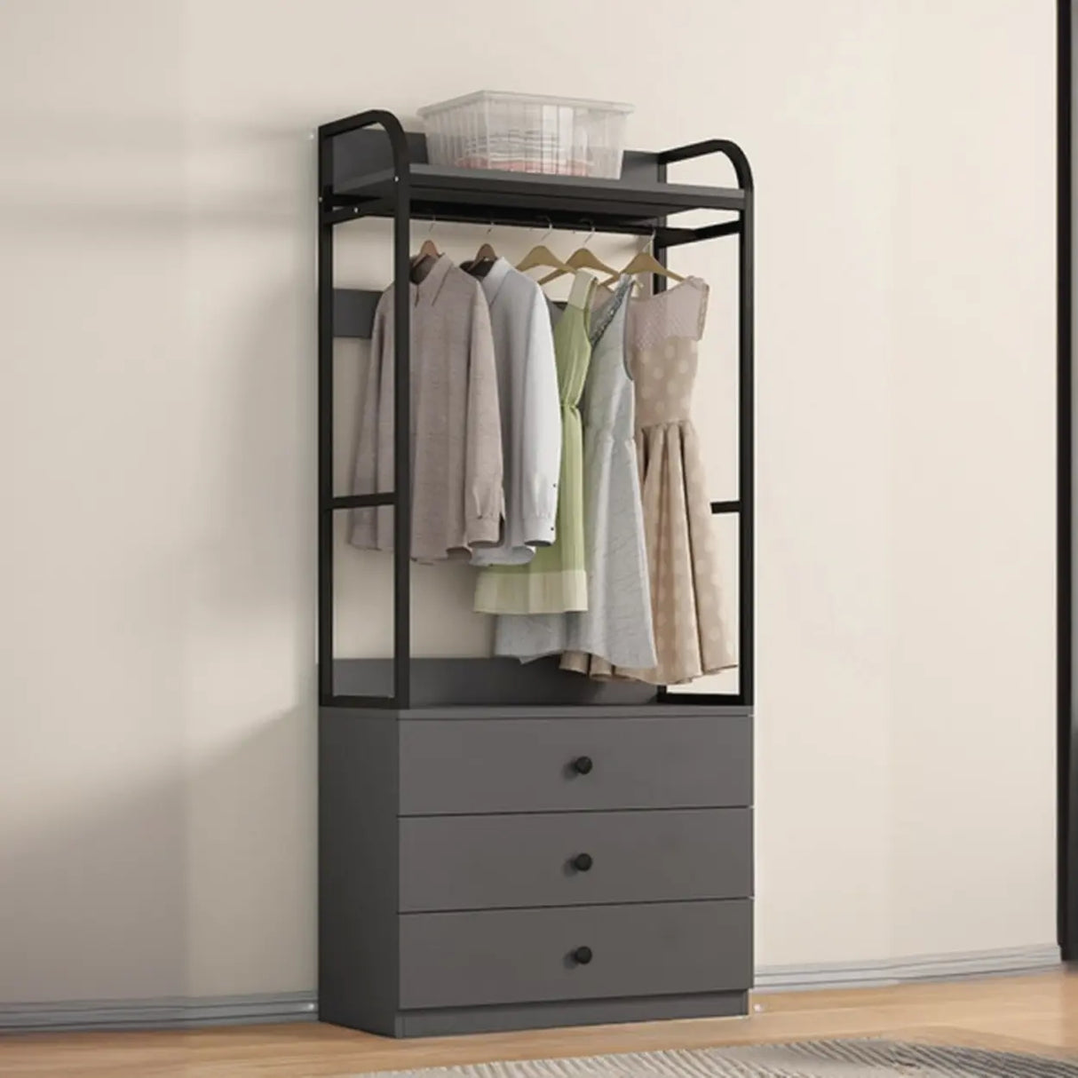 Metal Frame Shelves Brown Drawers Open Storage Hall Tree Image - 22