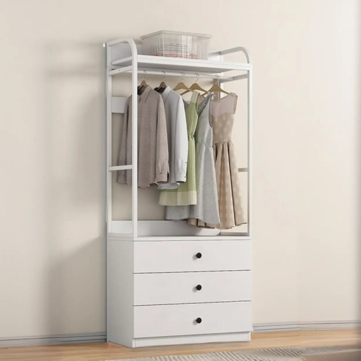 Metal Frame Shelves Brown Drawers Open Storage Hall Tree Image - 23