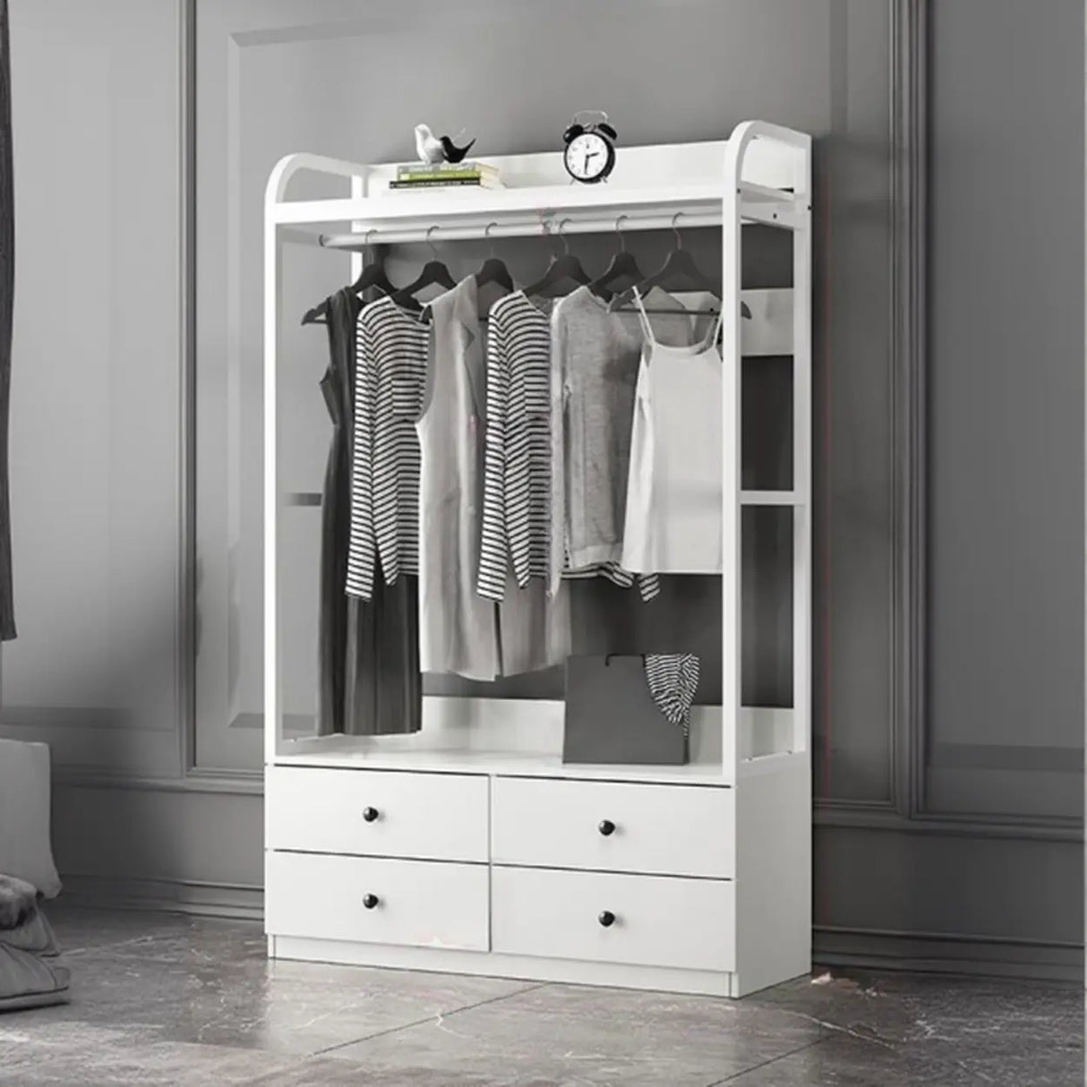 Metal Frame Shelves Brown Drawers Open Storage Hall Tree Image - 32