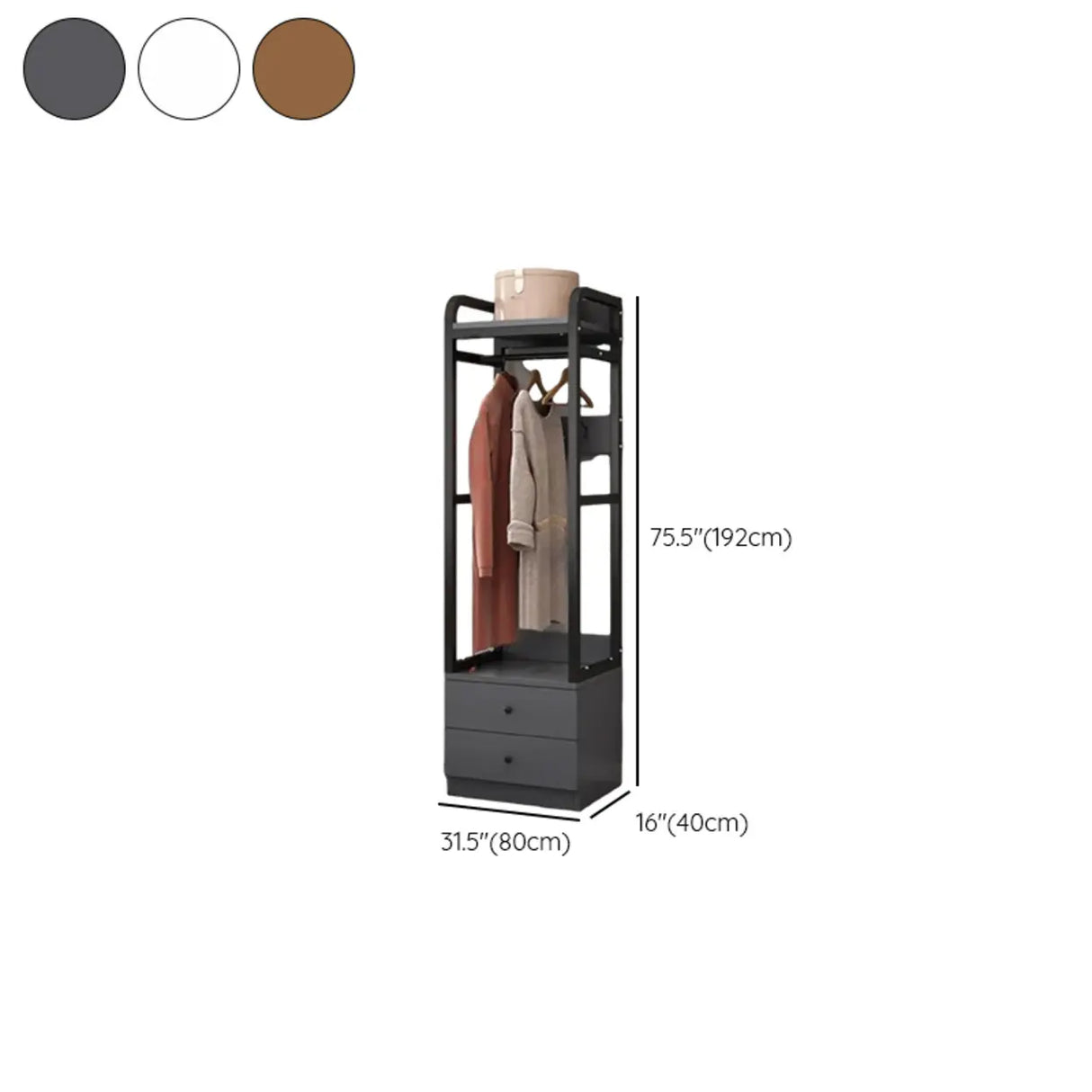 Metal Frame Shelves Brown Drawers Open Storage Hall Tree