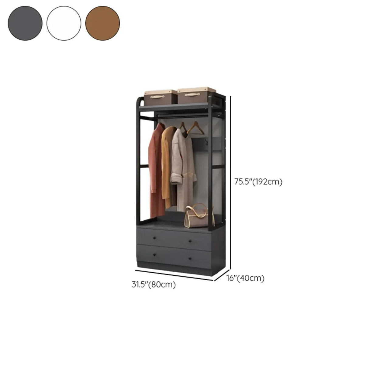 Metal Frame Shelves Brown Drawers Open Storage Hall Tree Image - 40