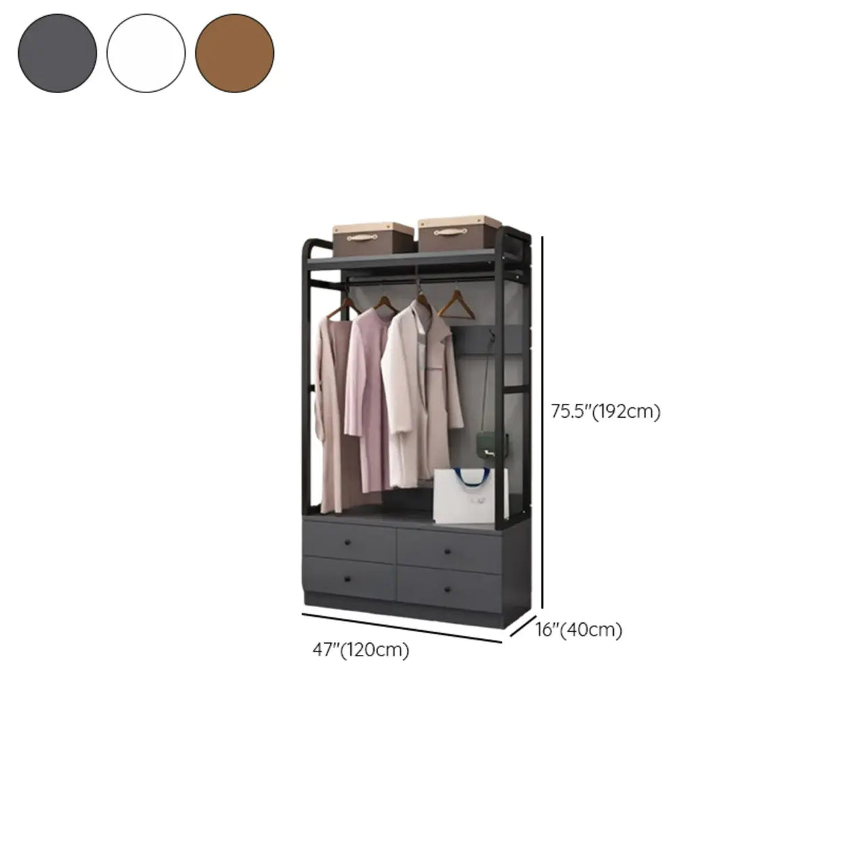 Metal Frame Shelves Brown Drawers Open Storage Hall Tree Image - 44