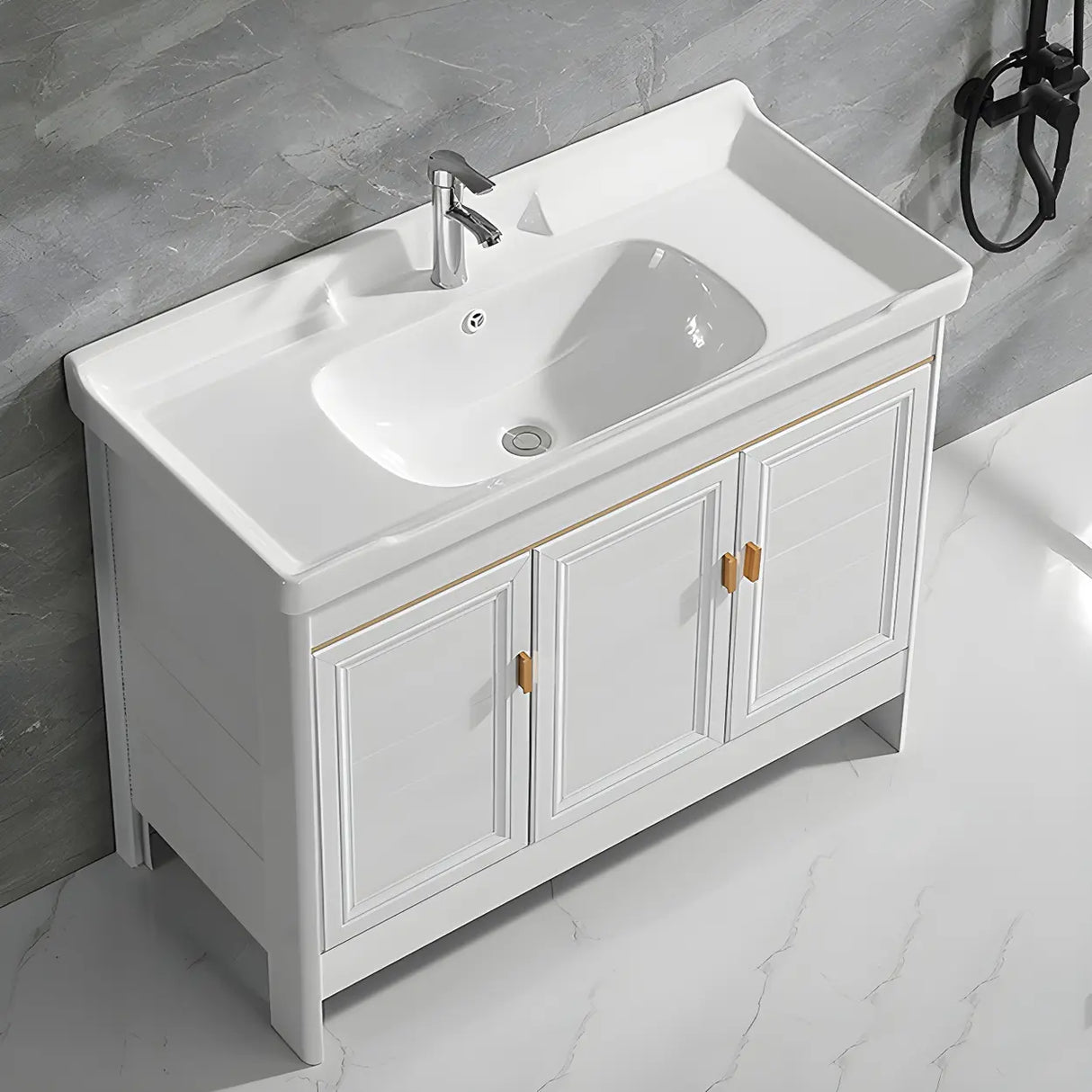 Metal Frame White 2 Doors Sink Freestanding Bathroom Vanity Image - 1