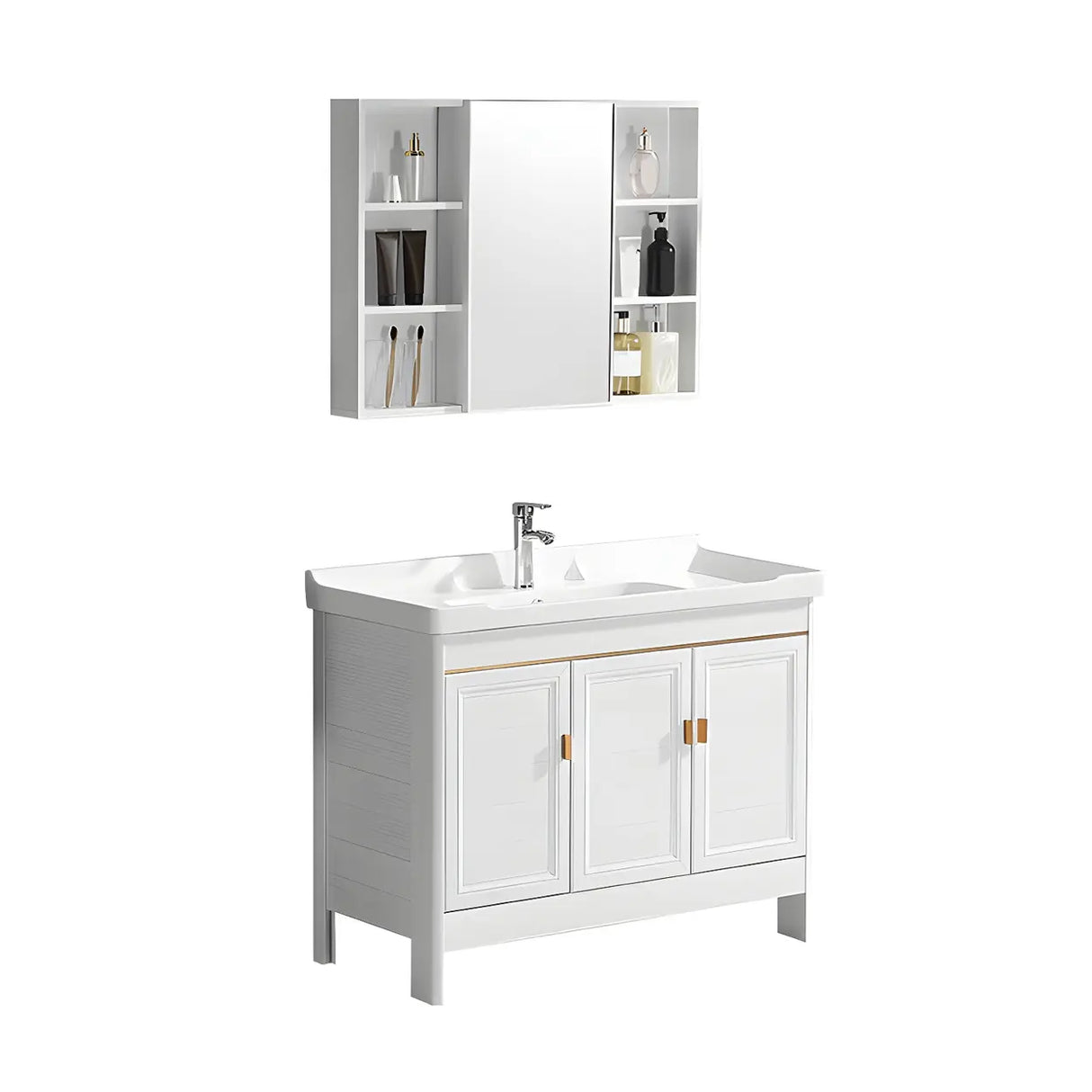 Metal Frame White 2 Doors Sink Freestanding Bathroom Vanity Image - 10