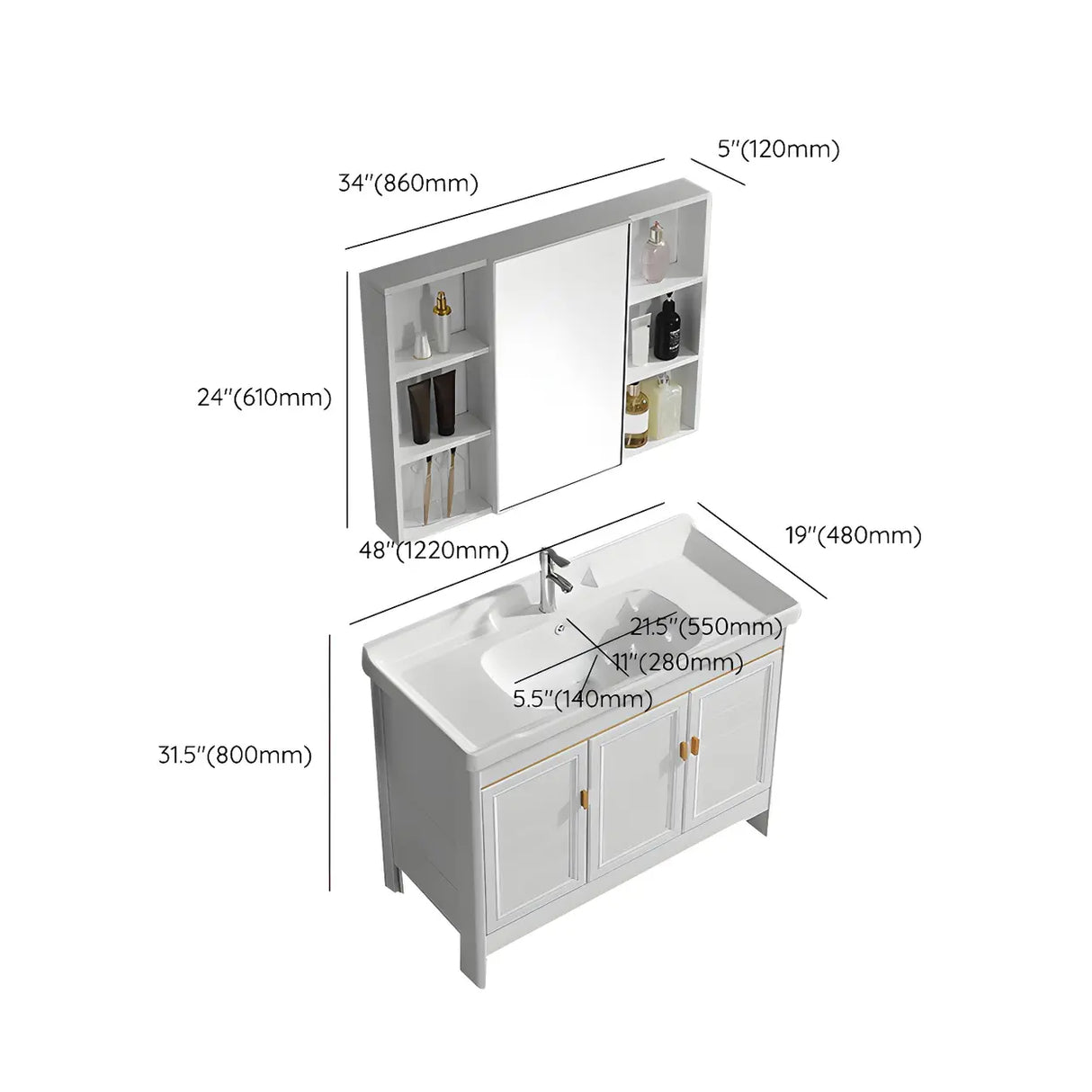 Metal Frame White 2 Doors Sink Freestanding Bathroom Vanity Image - 18