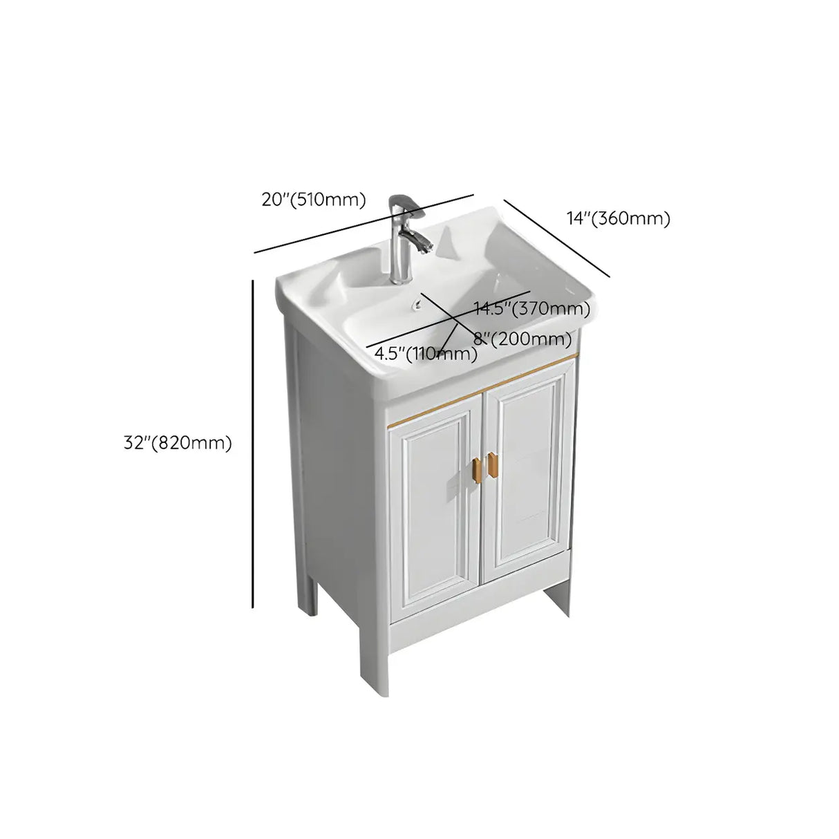Metal Frame White 2 Doors Sink Freestanding Bathroom Vanity Image - 25