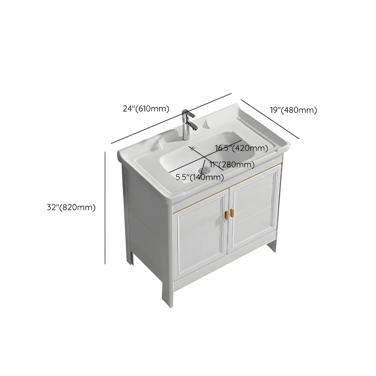 Metal Frame White 2 Doors Sink Freestanding Bathroom Vanity Image - 26