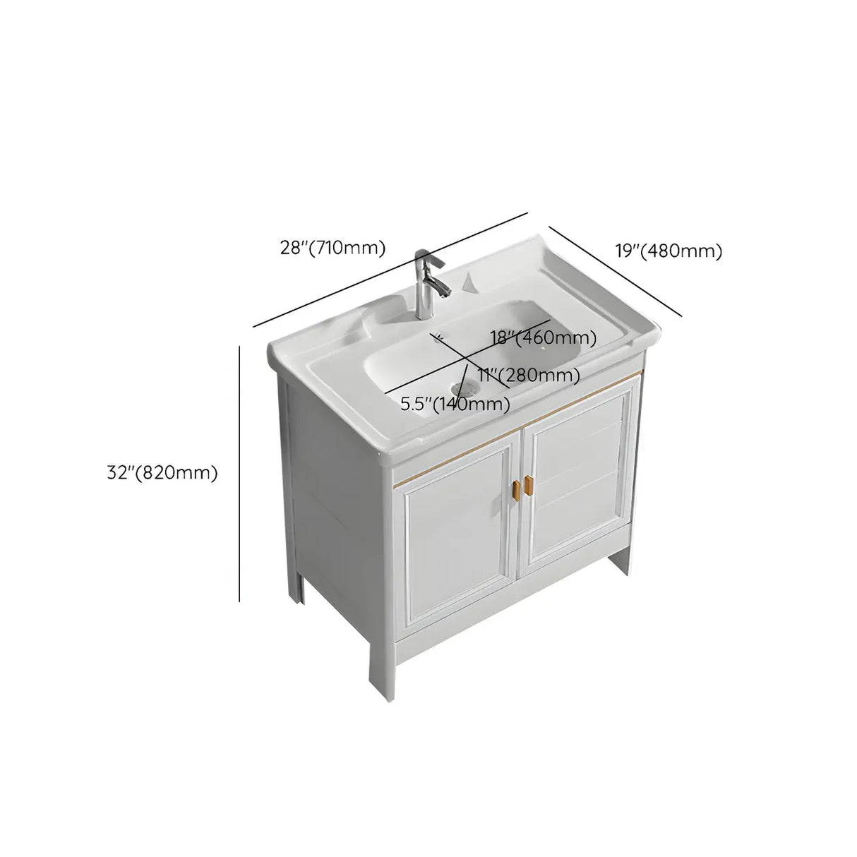 Metal Frame White 2 Doors Sink Freestanding Bathroom Vanity Image - 27