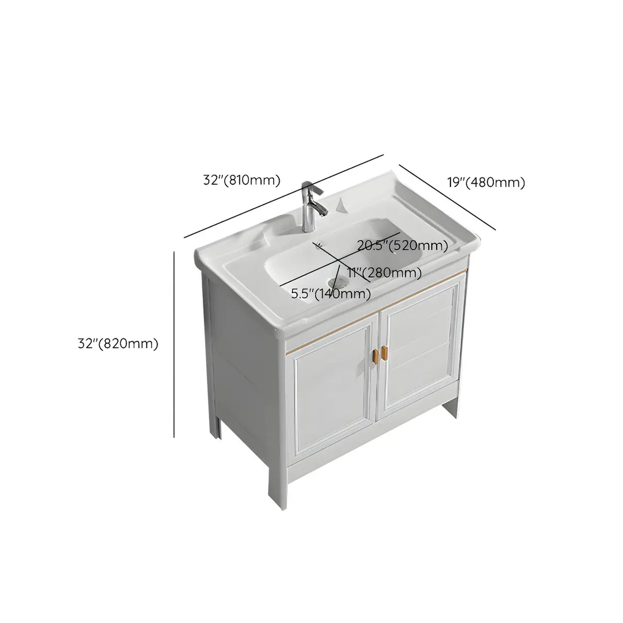 Metal Frame White 2 Doors Sink Freestanding Bathroom Vanity Image - 28