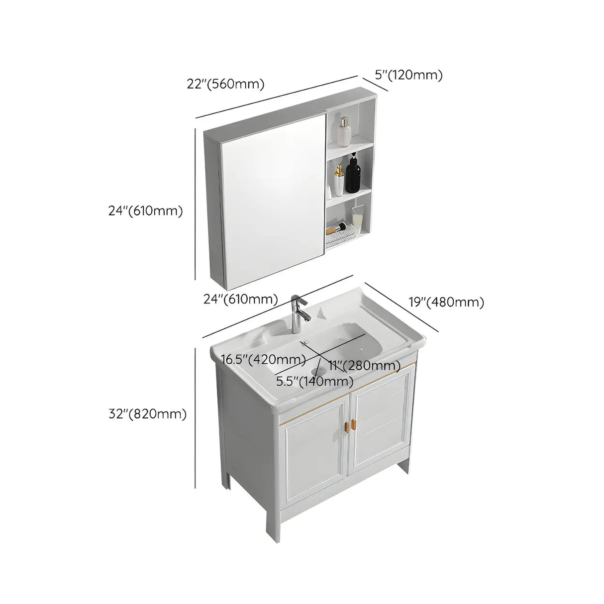 Metal Frame White 2 Doors Sink Freestanding Bathroom Vanity Image - 32