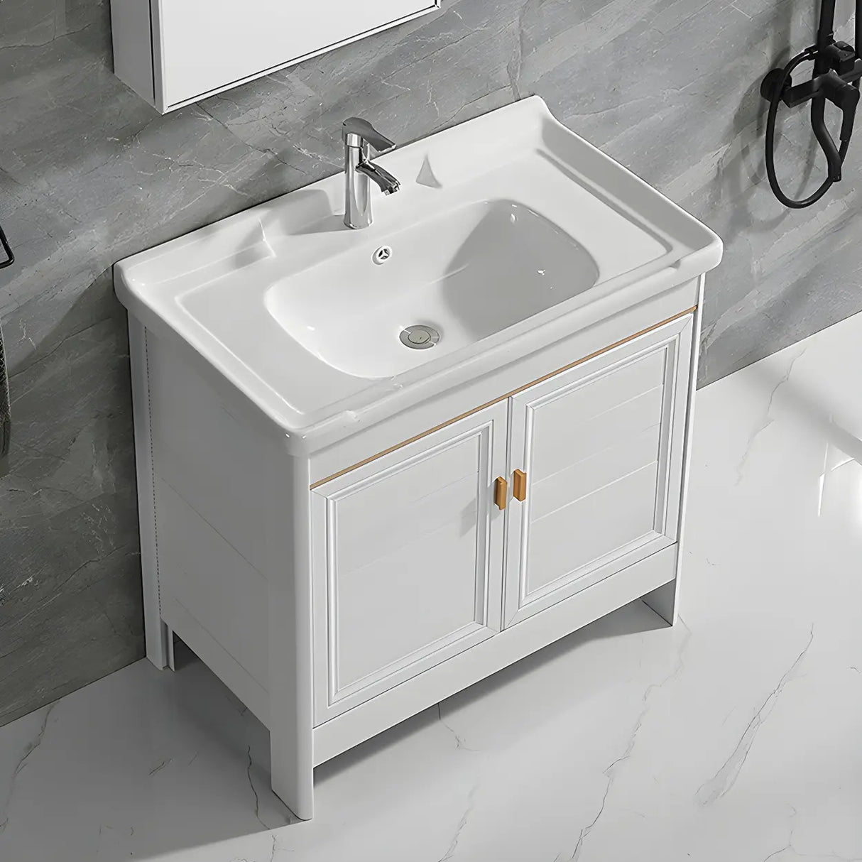 Metal Frame White 2 Doors Sink Freestanding Bathroom Vanity Image - 4