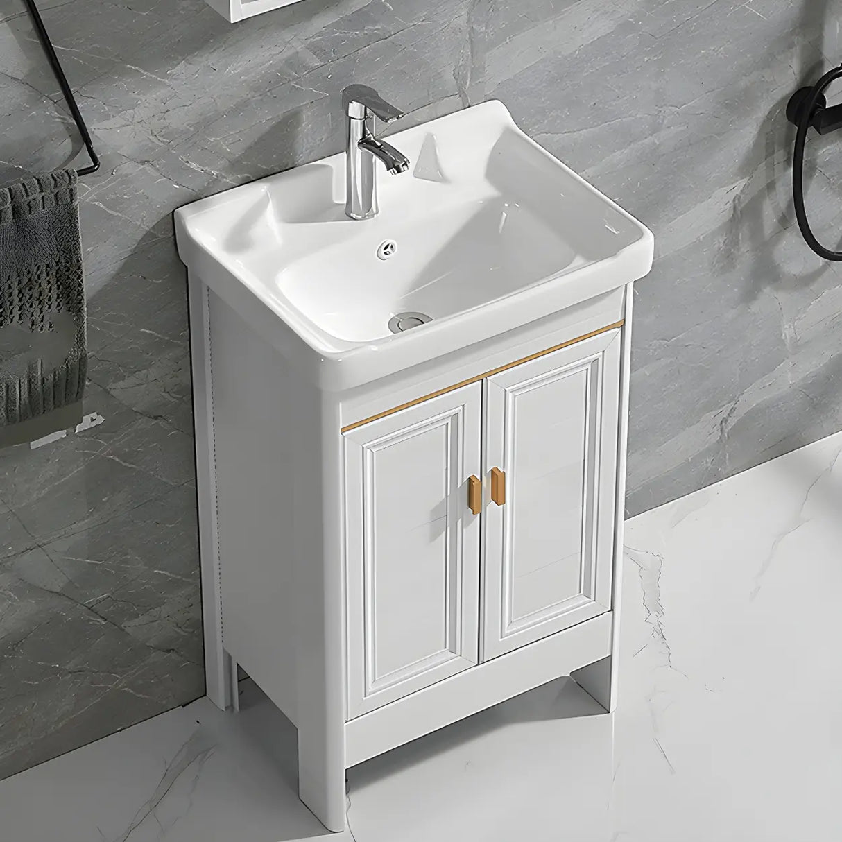 Metal Frame White 2 Doors Sink Freestanding Bathroom Vanity Image - 5