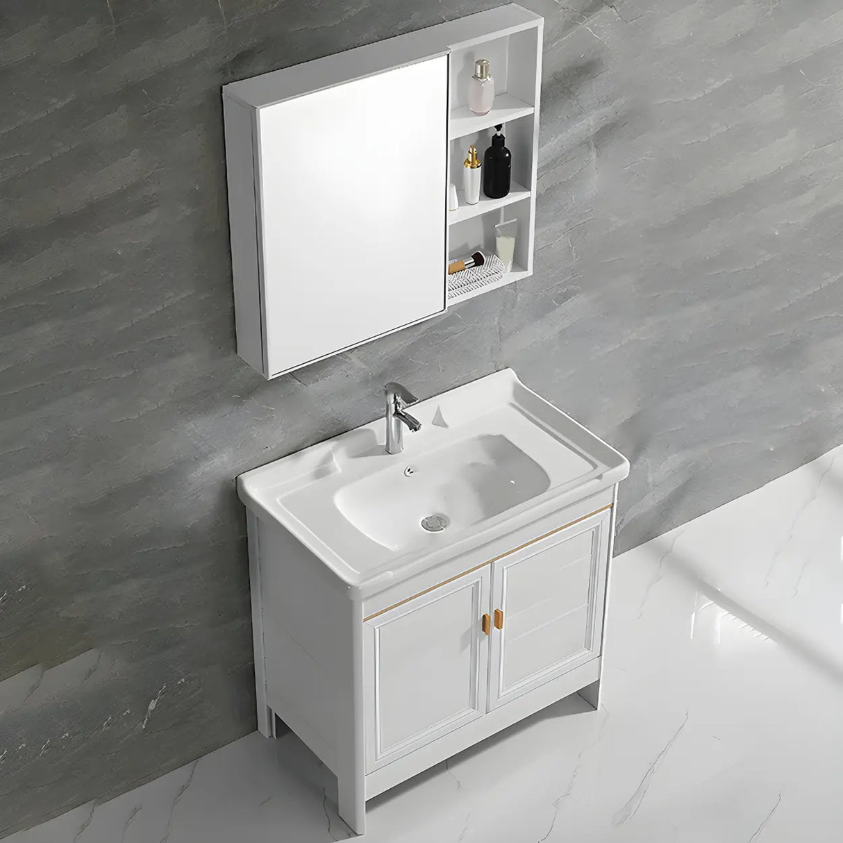 Metal Frame White 2 Doors Sink Freestanding Bathroom Vanity Image - 6