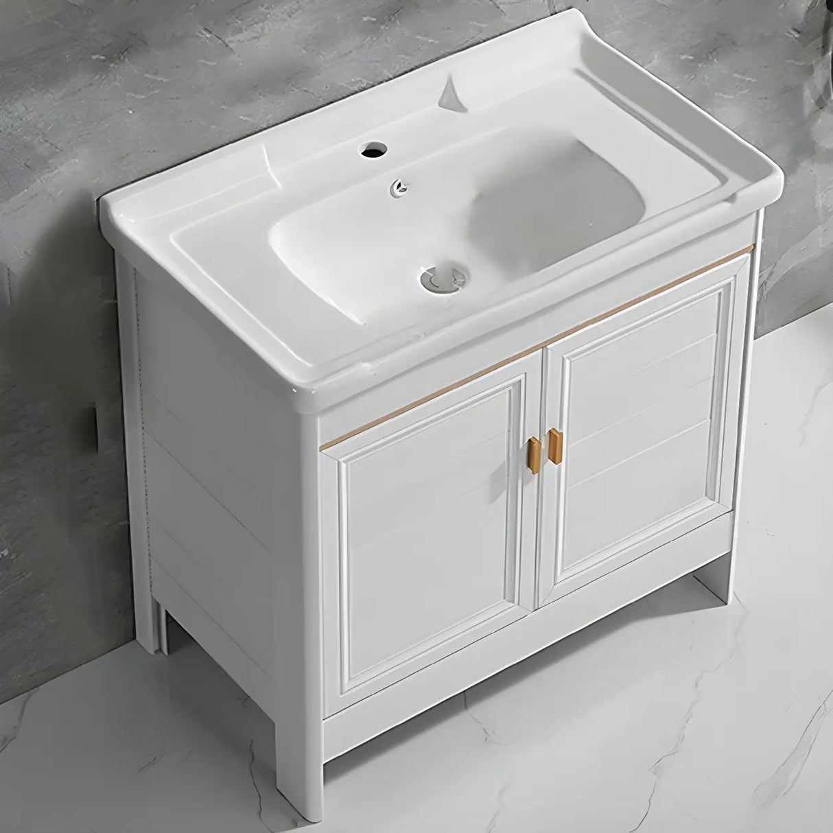 Metal Frame White 2 Doors Sink Freestanding Bathroom Vanity Image - 7