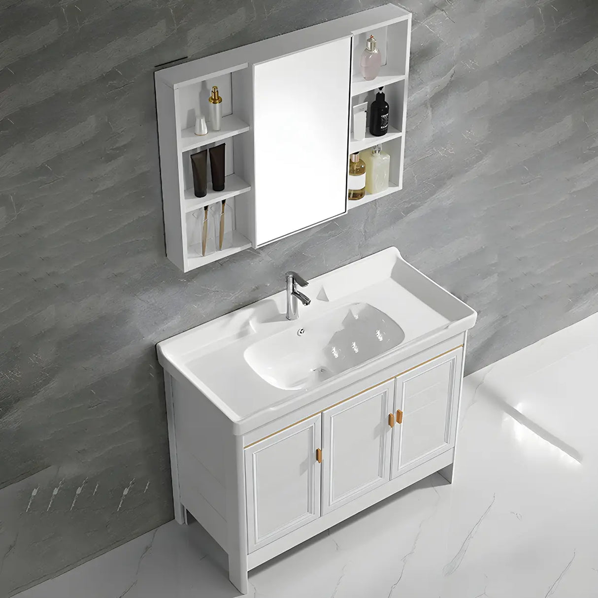 Metal Frame White 2 Doors Sink Freestanding Bathroom Vanity Image - 9