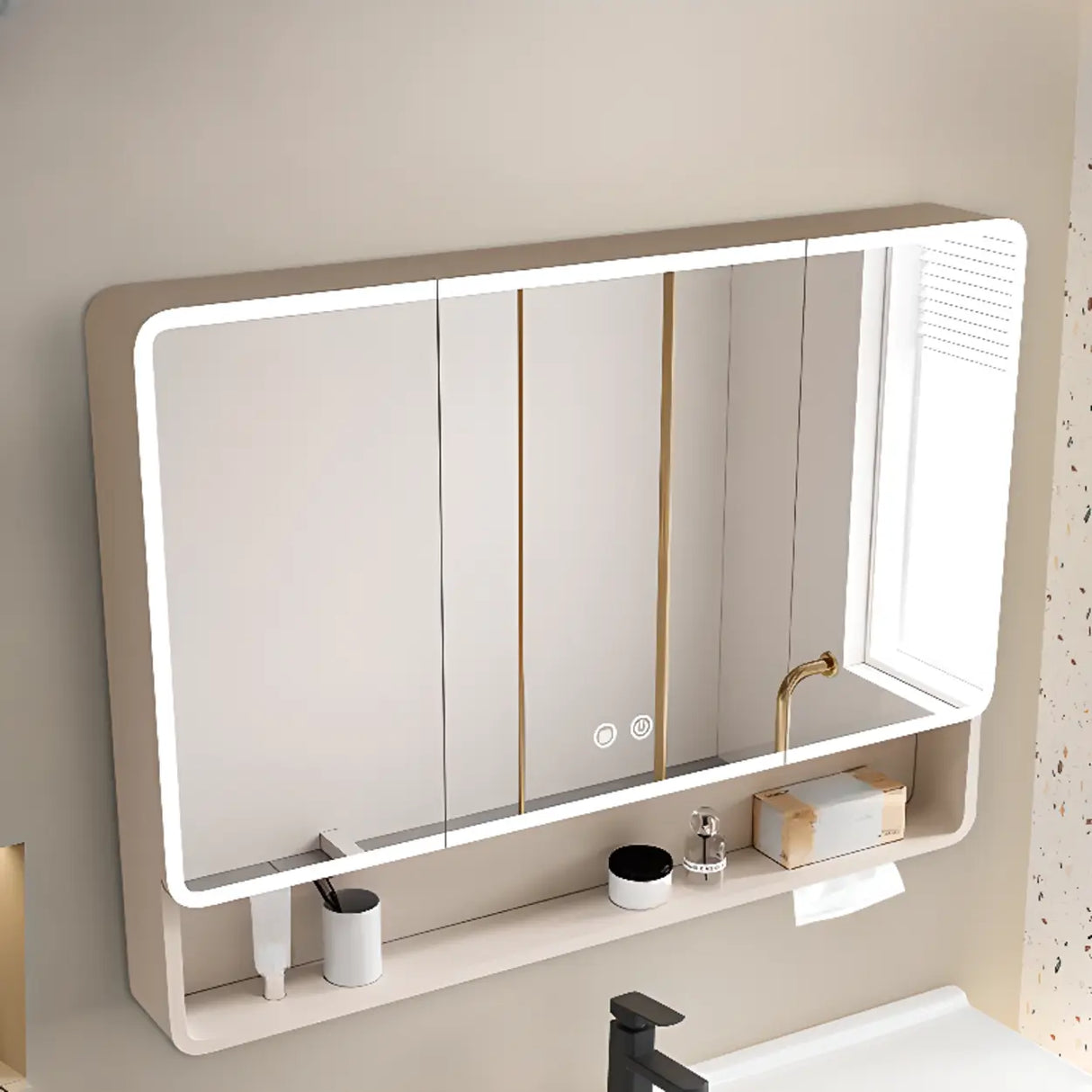 Metal Frameless White Large Storage Mirror Medicine Cabinet Image - 1