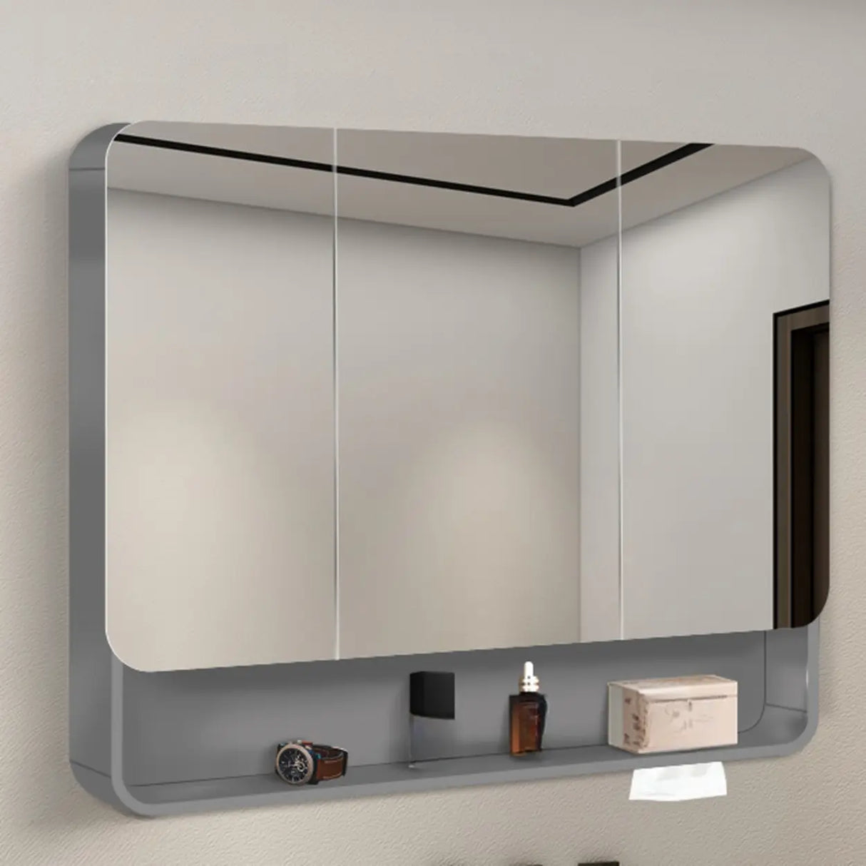 Metal Frameless White Large Storage Mirror Medicine Cabinet Image - 10