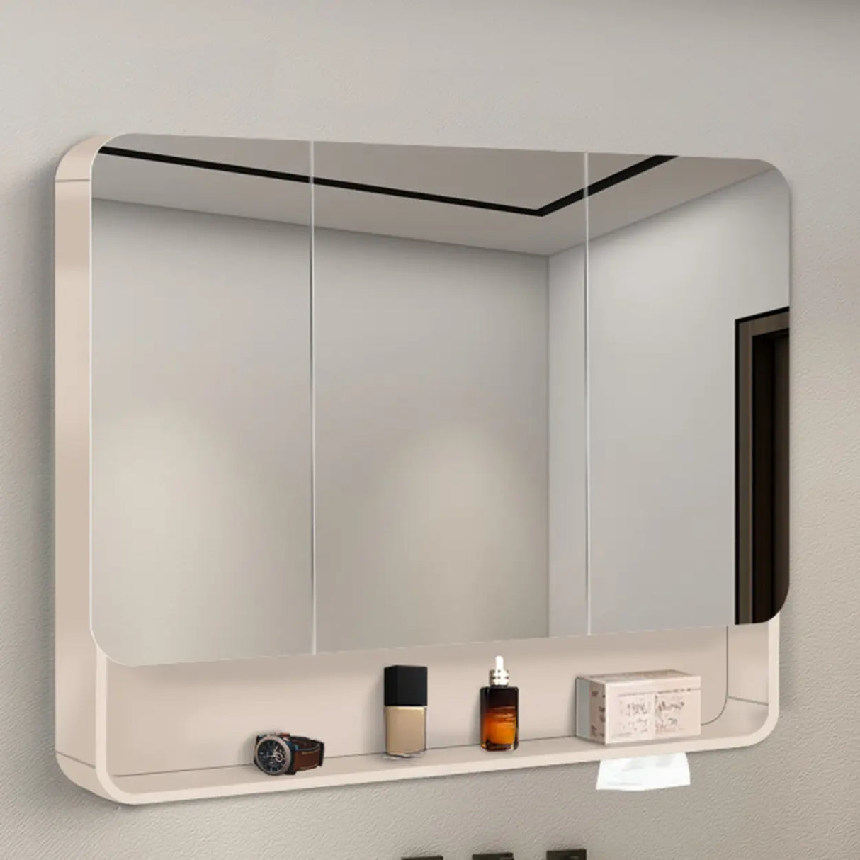Metal Frameless White Large Storage Mirror Medicine Cabinet Image - 11