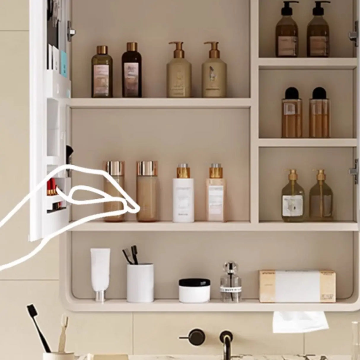 Metal Frameless White Large Storage Mirror Medicine Cabinet Image - 12