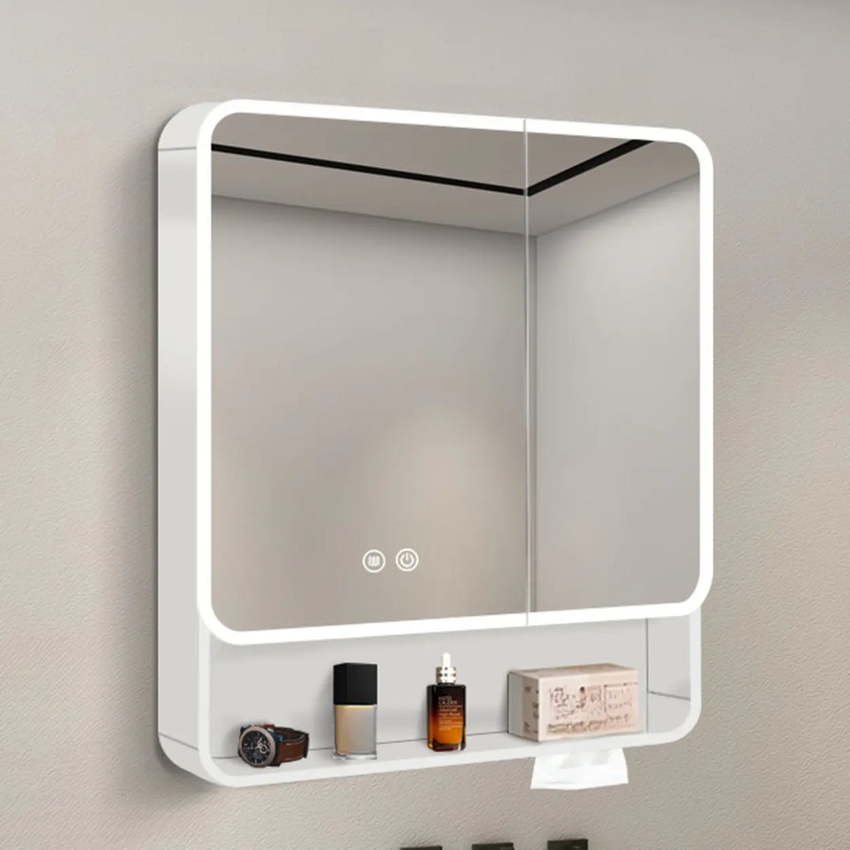 Metal Frameless White Large Storage Mirror Medicine Cabinet Image - 13