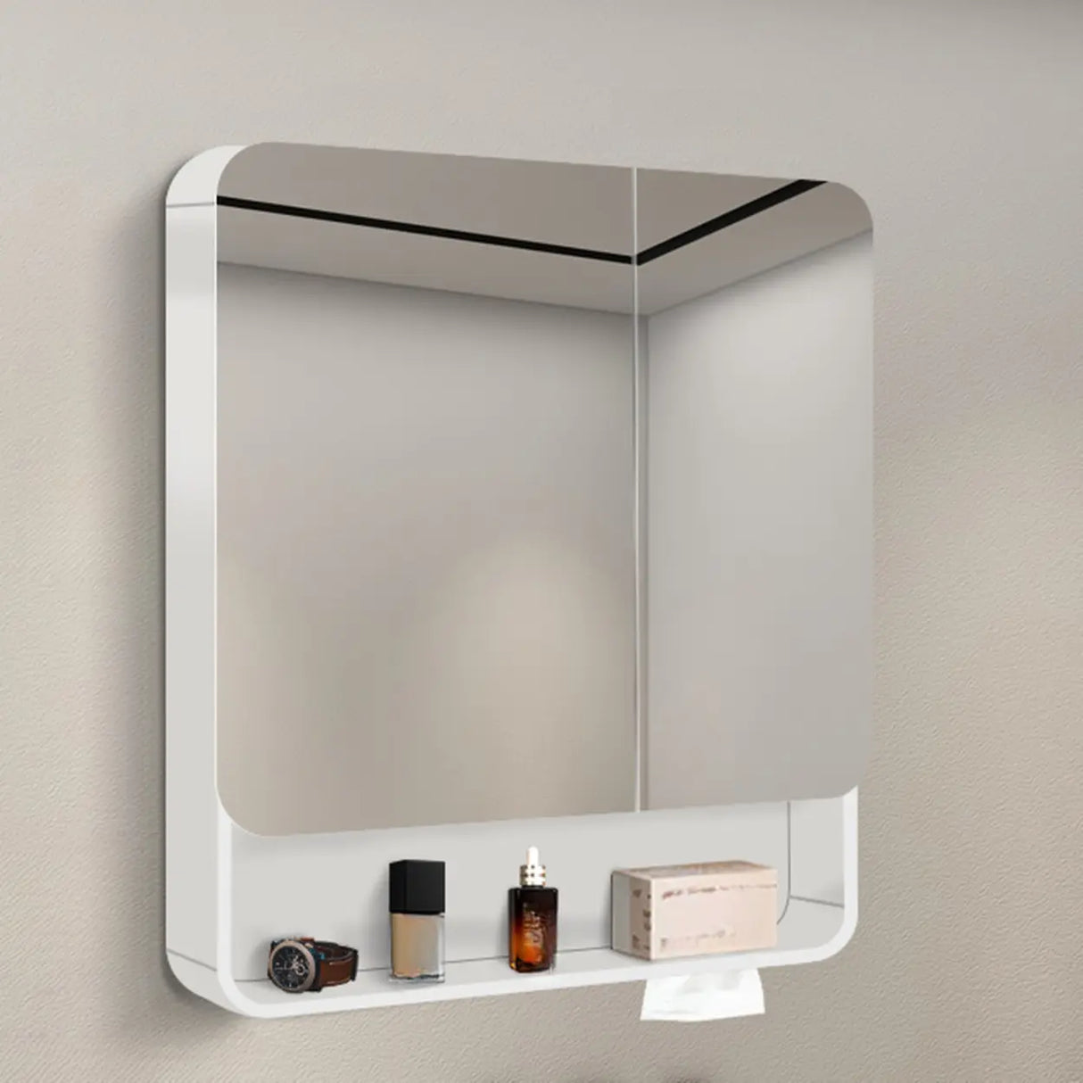 Metal Frameless White Large Storage Mirror Medicine Cabinet Image - 2
