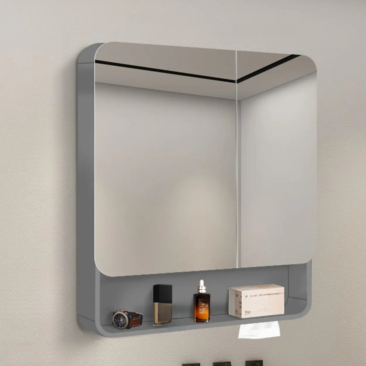 Metal Frameless White Large Storage Mirror Medicine Cabinet Image - 3