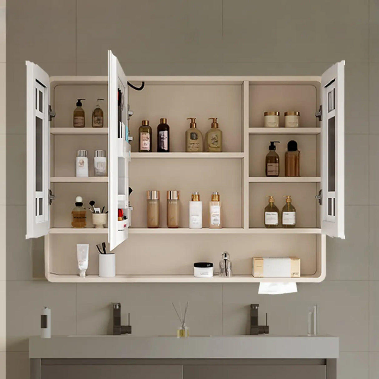 Metal Frameless White Large Storage Mirror Medicine Cabinet Image - 4