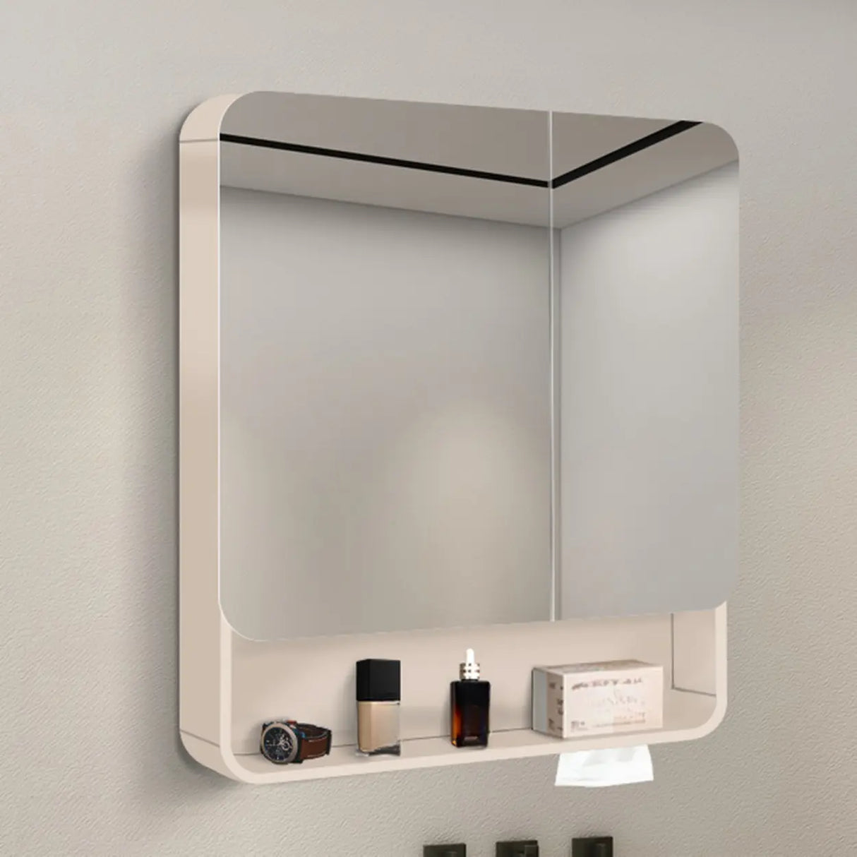 Metal Frameless White Large Storage Mirror Medicine Cabinet Image - 5