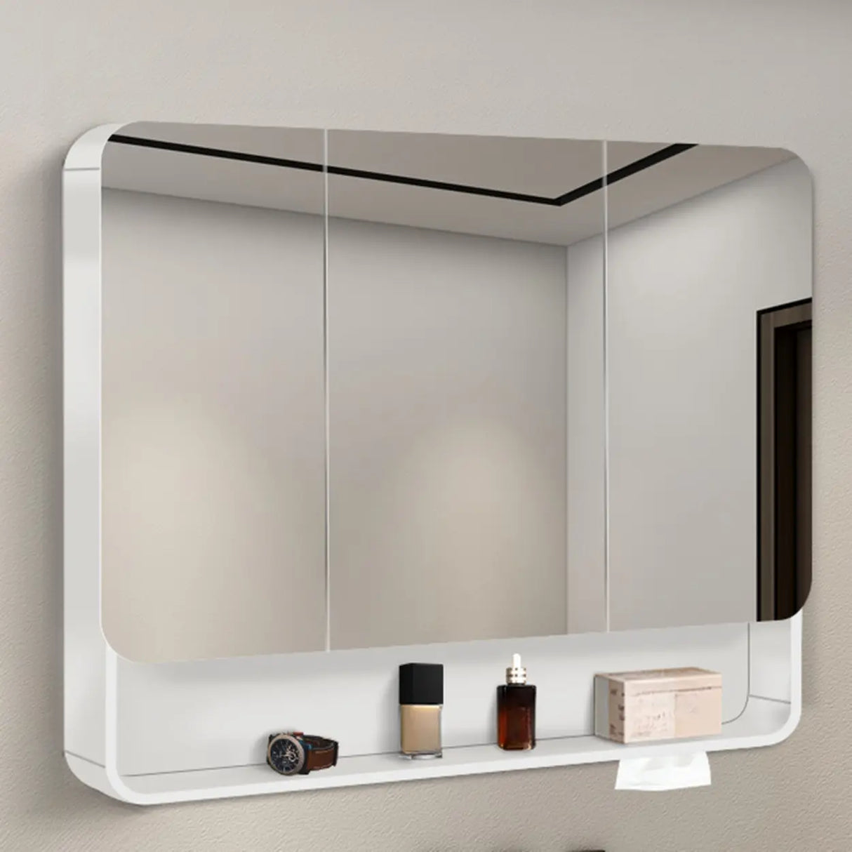 Metal Frameless White Large Storage Mirror Medicine Cabinet Image - 7