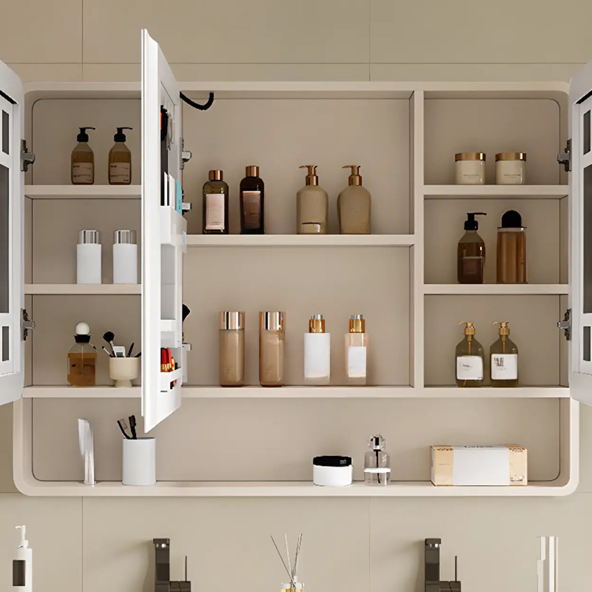 Metal Frameless White Large Storage Mirror Medicine Cabinet Image - 9