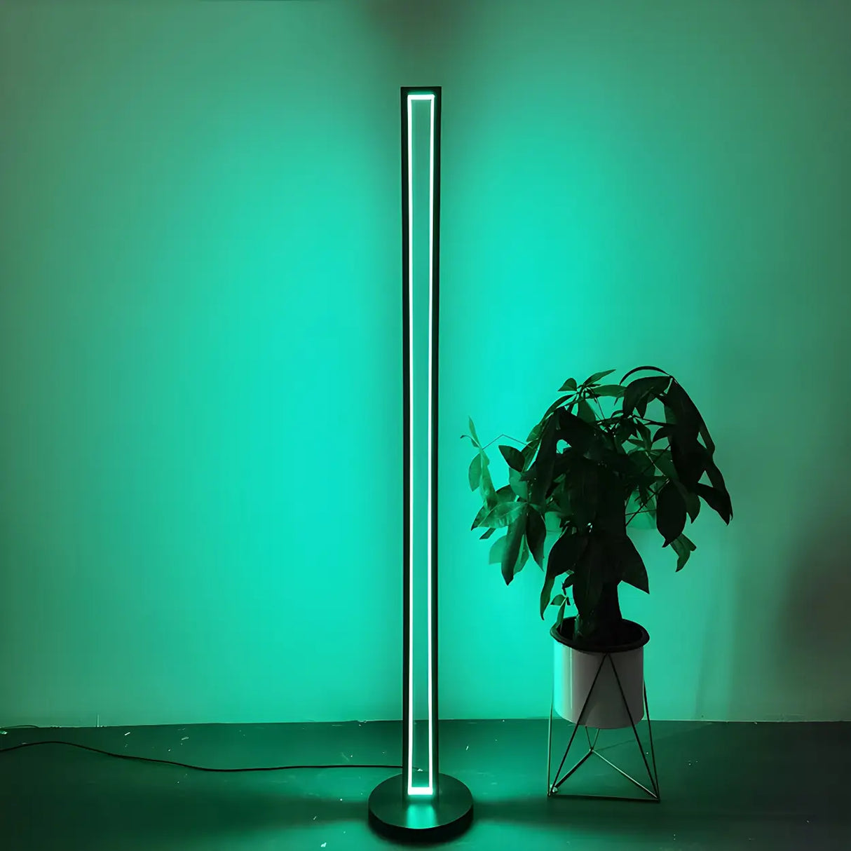 Metal Modern Black Rectangular RGB LED Floor Lamp Image - 2
